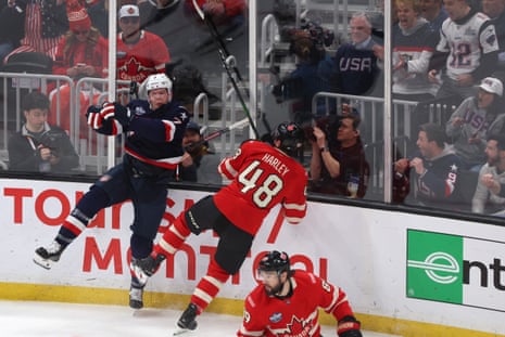 4 Nations Face-Off final: Canada beat USA in sudden-death overtime – as it happened Brady Tkachuk of Team USA, left, collides with Thomas Harley of Team Canada during Thursday’s game.