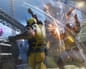 A game still of Wolverine with claws extended attacks an armed soldier amid flying sparks in an industrial setting