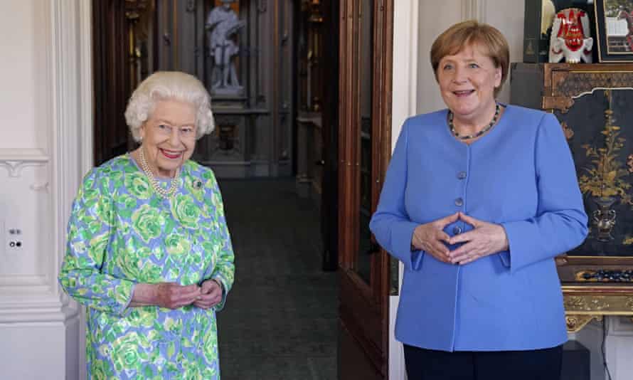 Angle Merkel (right) visits the Queen at Windsor Castle in July.