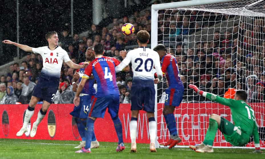 Juan Foyth heads the ball home to score his first goal for Spurs to earn his side victory against Crystal Palace at Selhurst Park.