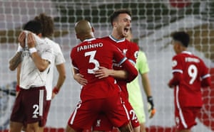 Diogo Jota celebrates scoring for Liverpool in his debut against Arsenal