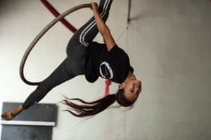 Flying high: a performer from the Kathmandu circus.