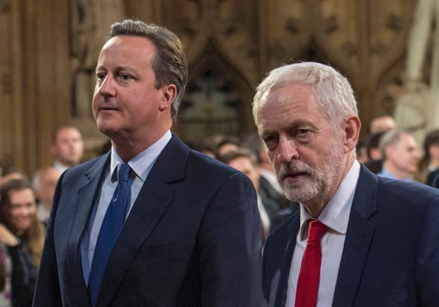 Jeremy Corbyn with David Cameron at the state opening of parliament in May 2016