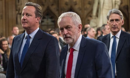 Labour leader Jeremy Corbyn studiously avoided talking to David Cameron as they walked to the House of Lords of the Queen’s speech.