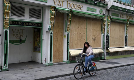 A boarded-up pub in the Temple Bar area of Dublin