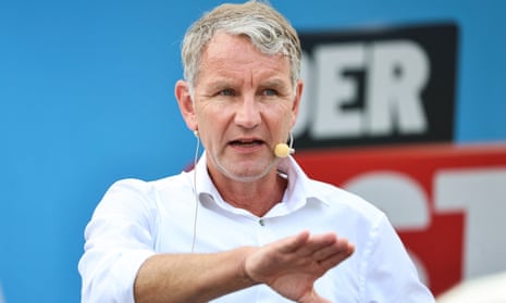 Björn Höcke, AfD leader in Thuringia, speaks at a rally in the state capital Erfurt on 20 August.