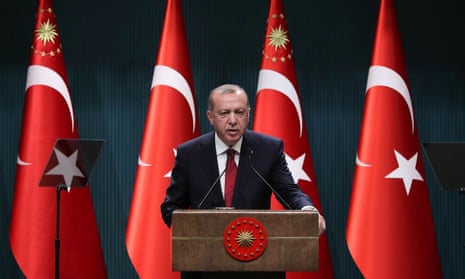 Turkish president Recep Tayyip Erdoğan speaks during a press conference at the presidential complex in Ankara on Wednesday.