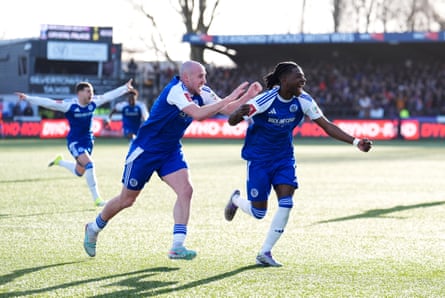 Isaac Buckley-Ricketts celebrates scoring Macclesfield’s second goal