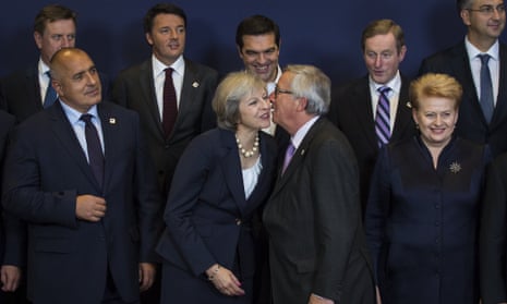 Theresa May, centre, with her counterparts at her first EU leaders’ summit. She is to tell them that they stand to benefit from an end to British demands for special deals.