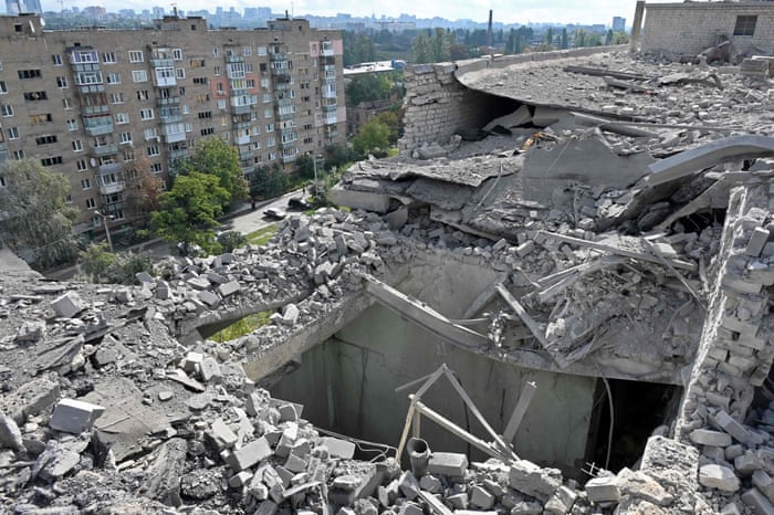 A roof of a residential building damaged after shelling in Kharkiv.