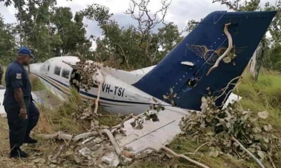 The light plane that crashed at a makeshift airfield at Papa Lealea, outside Papua New Guinea’s capital of Port Moresby. The plane is alleged to have been involved in an attempted drug-smuggling operation into Australia