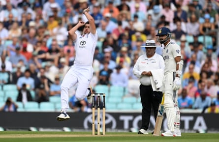 Josh Tongue bowls during day three of the 5th Test against India at The Kia Oval in August