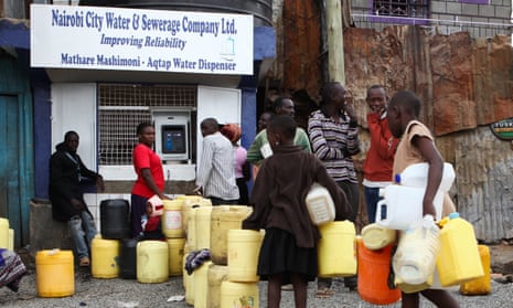 Kenyans line up at an ATM-style water dispenser in Nairobi.
