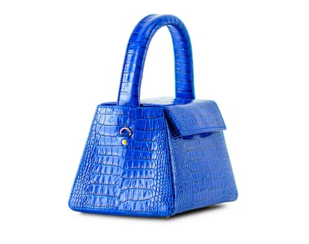 Blue trapezoidal handbag.