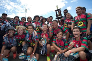 South Taree/Taree Biripi under-12s sing their team song after winning their grand final 34-18 against Kempsey United