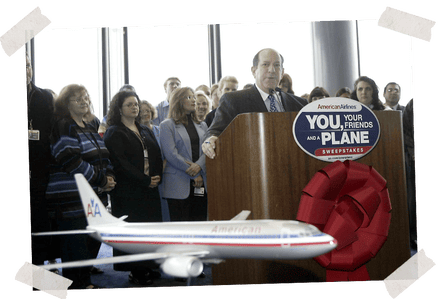 Dad speaking at an event, organized by American Airlines’ public relations team, where he was asked to donate miles for kids with cancer, circa 2000.