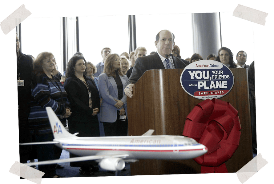 Dad speaking at an event, organized by American Airlines’ public relations team, where he was asked to donate miles for kids with cancer, circa 2000.