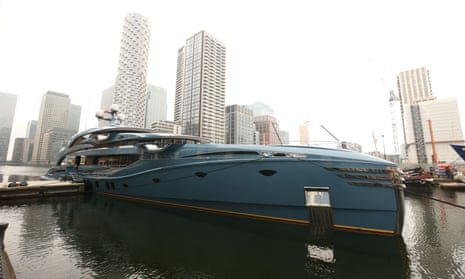 The superyacht Phi in Canary Wharf, east London
