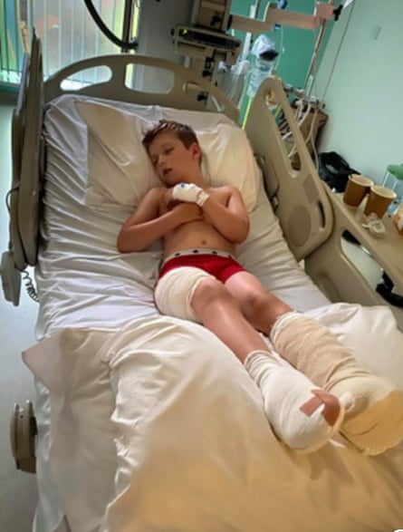 William Tyler in hospital after the accident on Formby beach