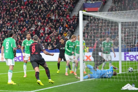 Ramsdale is beaten by a deflection off Guimarães.