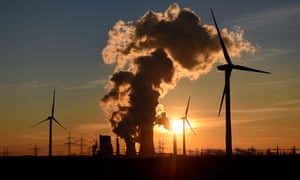 Wind turbines at WE Niederaussem coal-fired power in Germany.