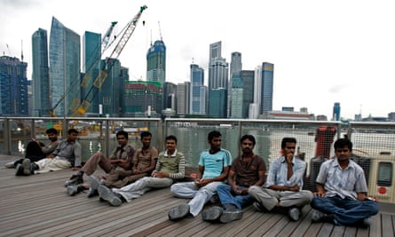 Migrant workers on their day off in Singapore.