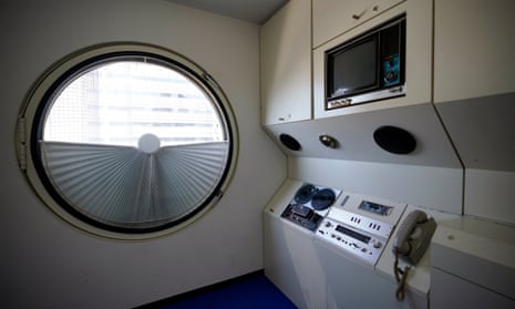 An interior view of a capsule which has been restored by the Nakagin Capsule Tower Building A606 Project.