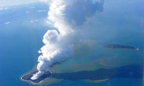 Ash from an undersea volcanic eruption, part of the uninbabited islet of Hunga Ha’apai, 63 km northwest of the Tongan capital Nuku’alofa. 90% of the Earth’s deep seismicity occurs in the Tonga area in which scientists think they have found a subducted plate.