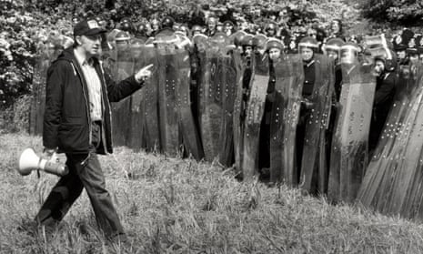 The NUM leader, Arthur Scargill, confronts police at the Battle of Orgreave in 1984.