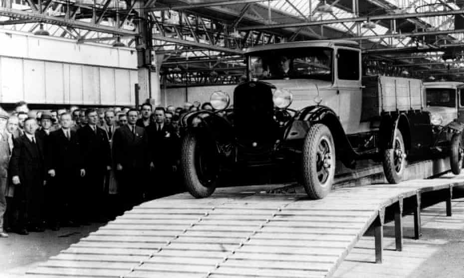A truck rolls off the assembly line at Ford’s factory in Dagenham in 1931.