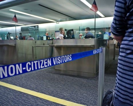 Immigration passport control entry point queue for non-US citizens at San Francisco airport, California, USA