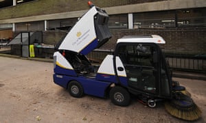 A Veolia road sweeper outside a depot in London