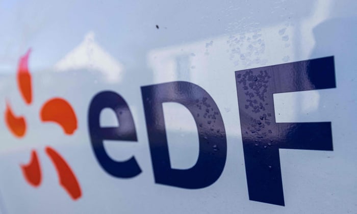 A logo of EDF standing for “Electricity of France” is pictured in Flamanville, northwestern France.