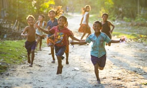 Running children on Majuli island