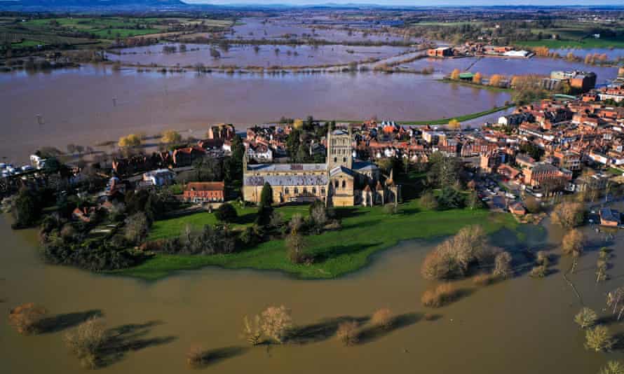 Flooding along the River Severn at Tewkesbury, February 2020