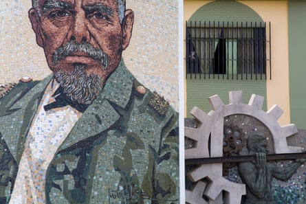 Mosaic of President Eloy Alfaro in Montecristi town square, Greater Manta area.Manta, Manabi, Ecuador, South America