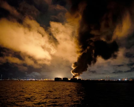 A burning oil terminal