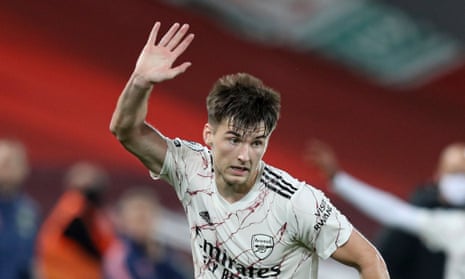 Kieran Tierney in action for Arsenal at Liverpool in September.