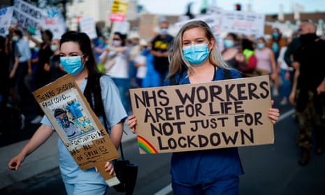 NHS workers protest for a pay rise in July in London