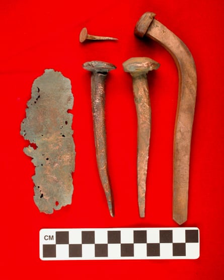 Copper fastenings and copper sheathing recovered from the São José slave ship wreck.