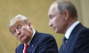 His master’s voice? Donald Trump listens to Vladimir Putin in Helsinki.