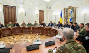 The Ukrainian president Petro Poroshenko leads a security meeting in Kiev