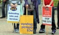 Thousands of public sector workers have gone on strike today throughout the UK in respons to pension cuts announced by the Tory Lib-Dem Coalition Government<br>Pictured: Members of the Public and Commercial Services holding placards during a rally at the Civic Centre Square in Merthyr Tydfil. Thursday 30 June 2011
 Re: Thousands of public sector workers have gone on strike today throughout the UK in respons to pension cuts announced by the Tory Lib-Dem Coalition Government with staff on picket lines with banners and placards.