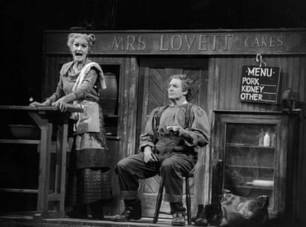 Sheila Hancock as Mrs Lovett and Denis Quilley as the demon barber in Sweeney Todd, 1980.