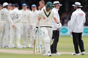 Australian Travis Head leaves the field after being caught by LBW by England's Stuart Broad.