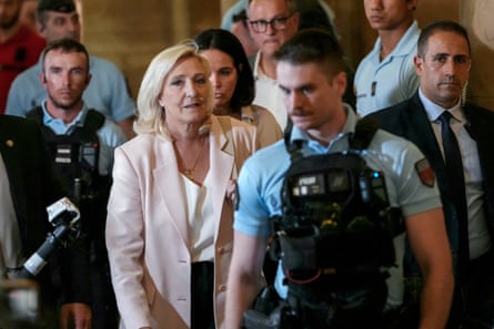 Marine Le Pen leaves after the verdict at the Paris Court of Appeal on July 7, 2026.