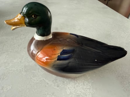 A ceramic mallard duck.