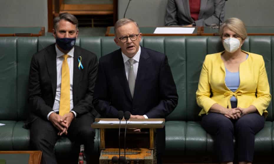 Labor opposition leader Anthony Albanese delivers his 2022 budget reply speech in Canberra