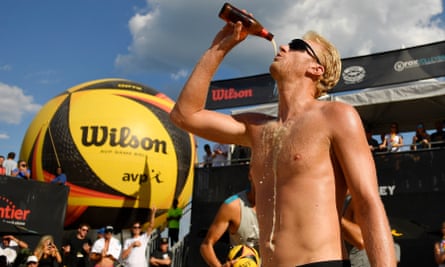 Chase Budinger celebrates a victory at the AVP Gold Series Chicago Open in 202