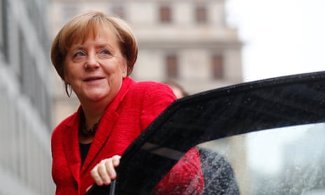 Angela Merkel stepping out of a car